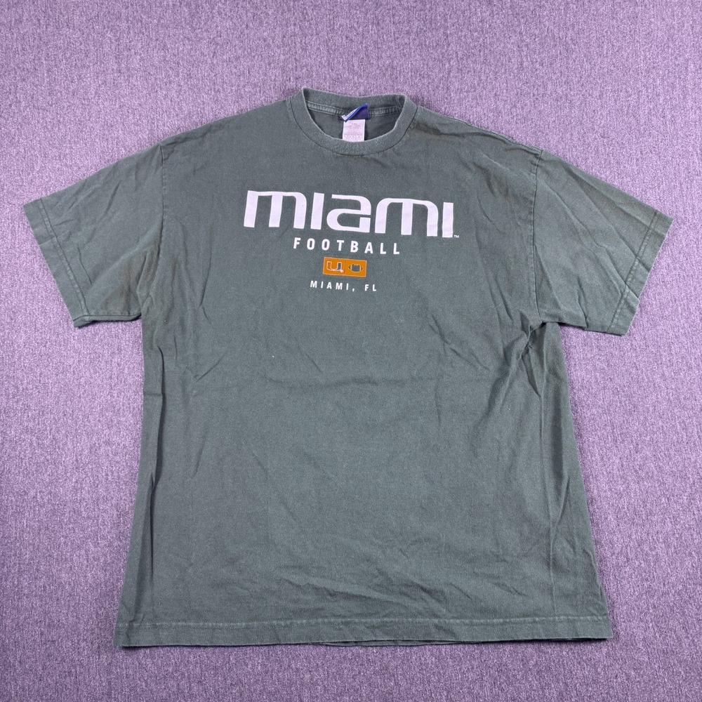Champs Miami‎ University Football Team Mens Green Cotton Short Sleeve T-Shirt L